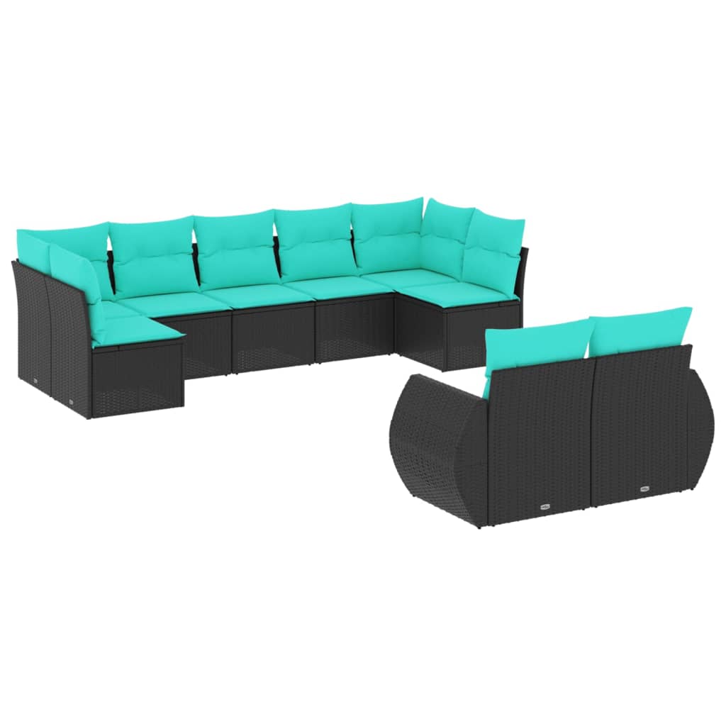 havesofasæt med 9 dele og hynder sort polyrattan