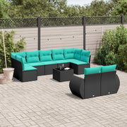 havesofasæt med 10 hynder sort polyrattan