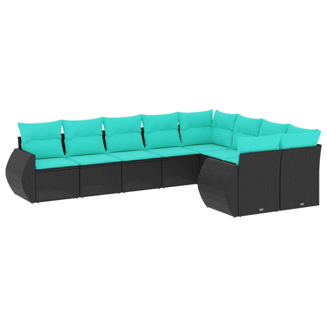 havesofasæt med 9 dele og hynder sort polyrattan