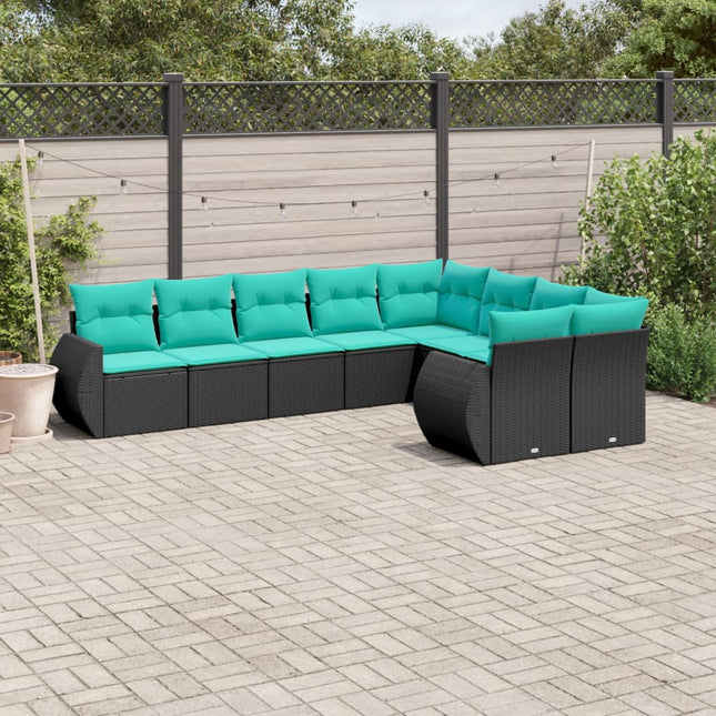 havesofasæt med 9 dele og hynder sort polyrattan