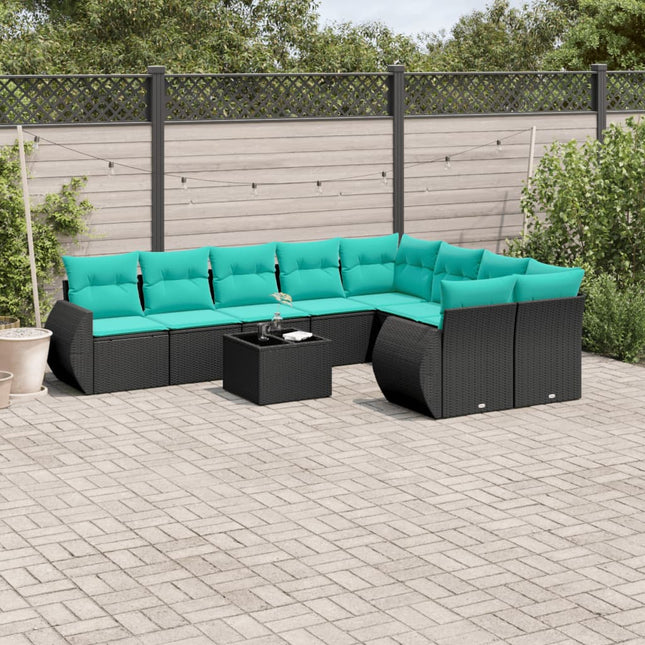 havesofasæt med 10 hynder sort polyrattan