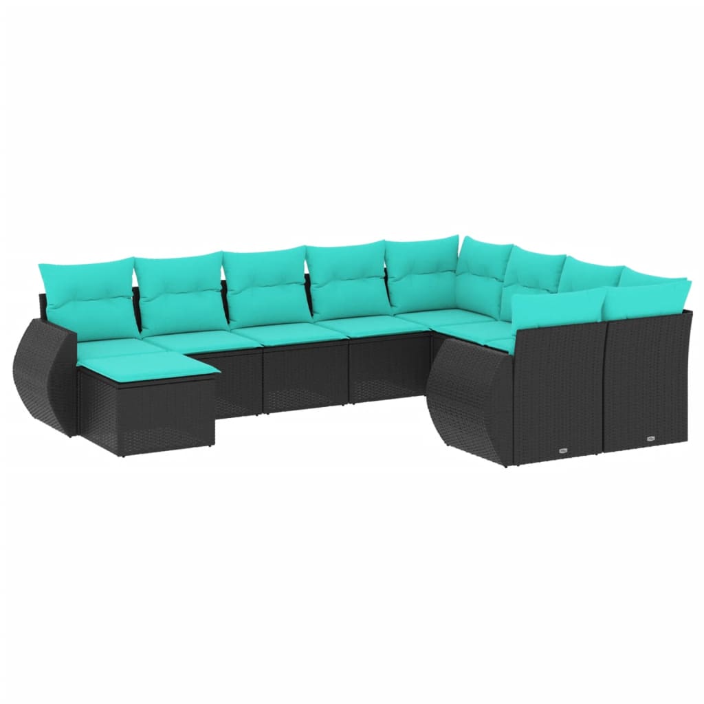 havesofasæt med 10 hynder sort polyrattan