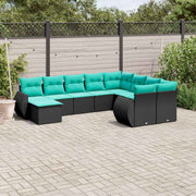 havesofasæt med 10 hynder sort polyrattan