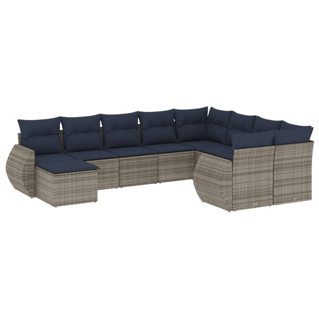 havesofasæt med 10 dele og hynder grå polyrattan