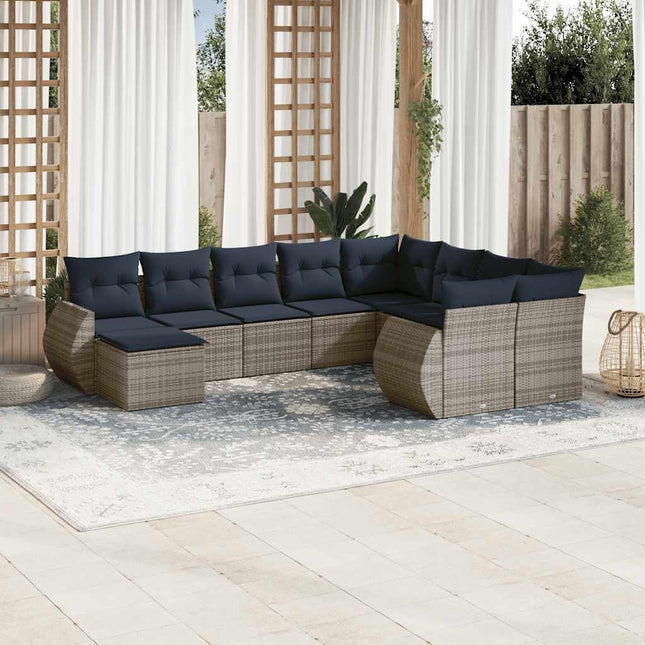havesofasæt med 10 dele og hynder grå polyrattan