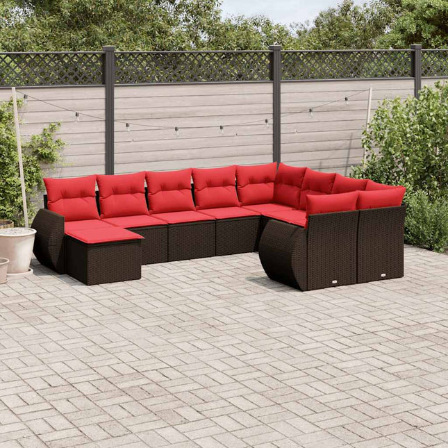 havesofasæt med 10 hynder brun polyrattan