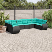 havesofasæt med 10 hynder sort polyrattan