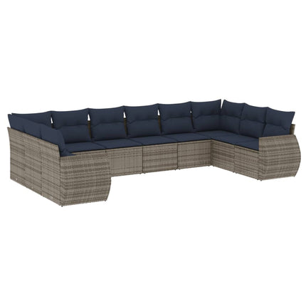 havesofasæt med 10 dele og hynder grå polyrattan