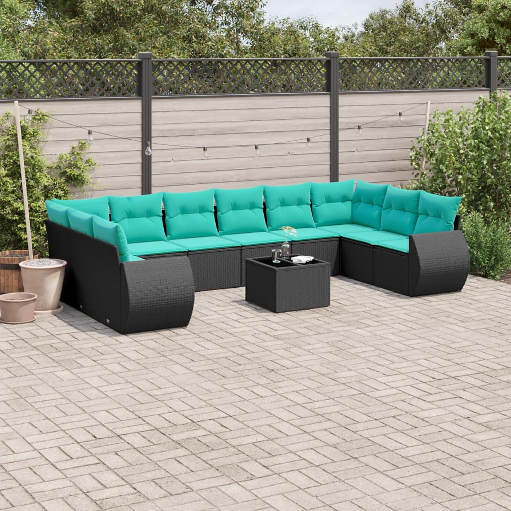 11-delt havesofast med hynder sort polyrattan