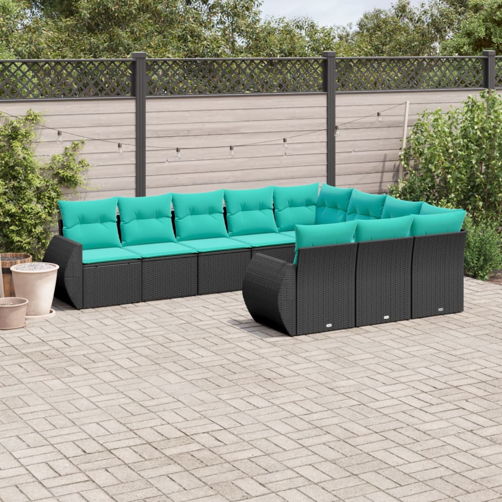havesofasæt med 10 hynder sort polyrattan
