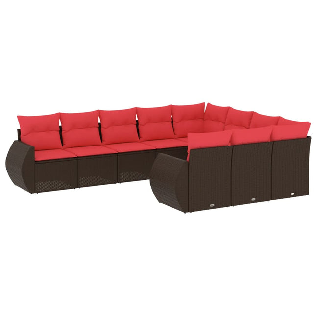 havesofasæt med 10 hynder brun polyrattan