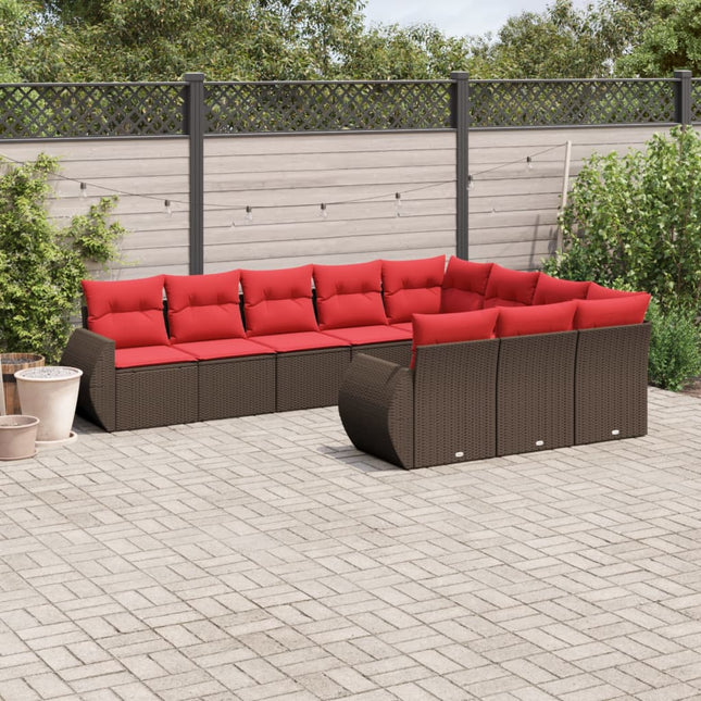 havesofasæt med 10 hynder brun polyrattan