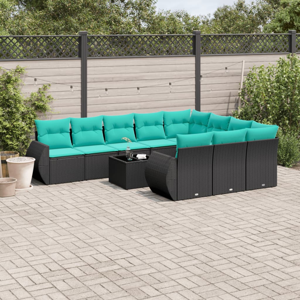11-delt havesofast med hynder sort polyrattan