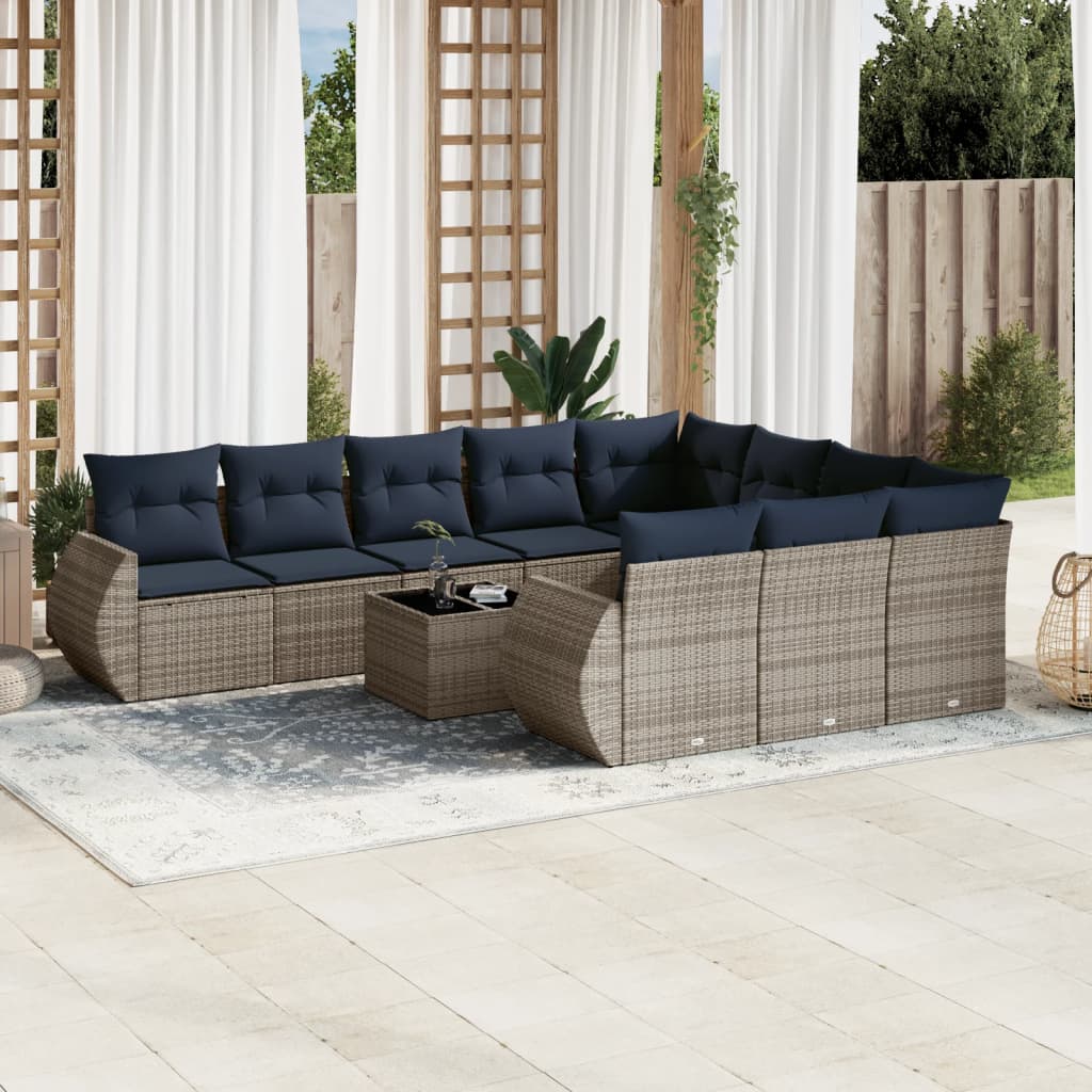 11-delt havesofast med hynder gr polyrattan