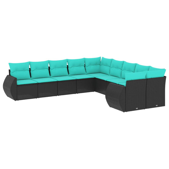 havesofasæt med 10 hynder sort polyrattan