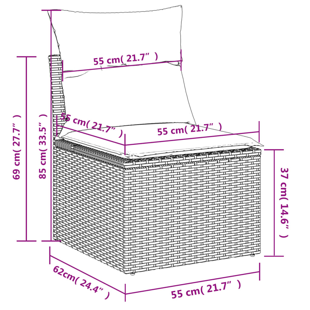 havesofasæt med 10 hynder sort polyrattan