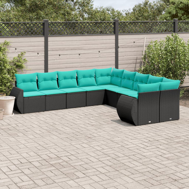 havesofasæt med 10 hynder sort polyrattan