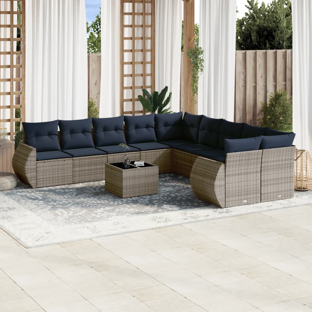 11-delt havesofast med hynder gr polyrattan