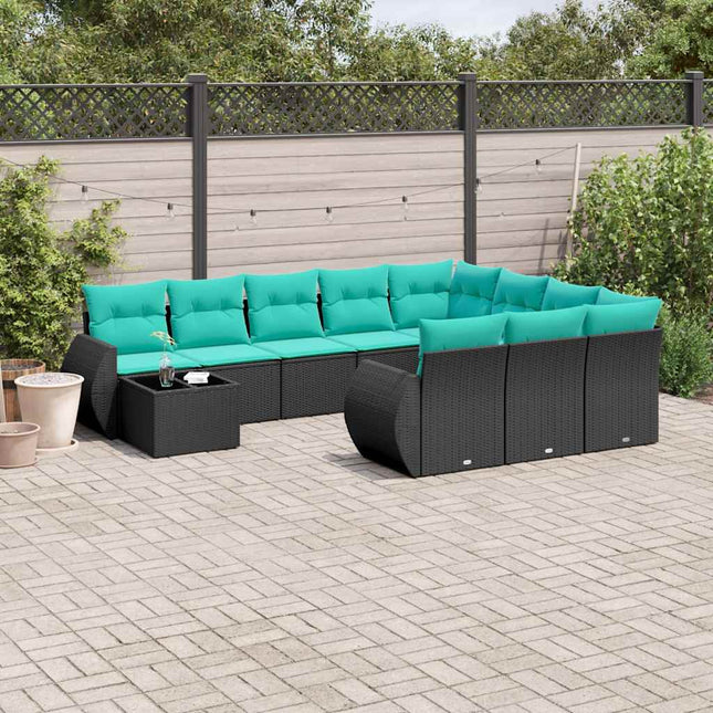 11-delt havesofasæt med hynder sort polyrattan