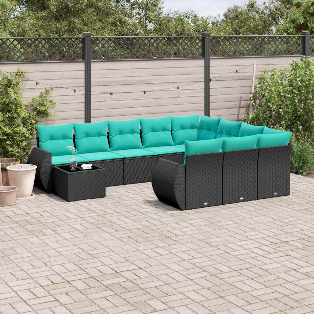 11-delt havesofast med hynder sort polyrattan