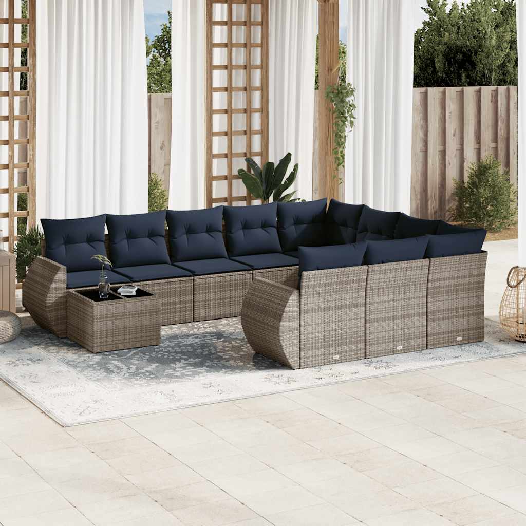 11-delt havesofast med hynder gr polyrattan