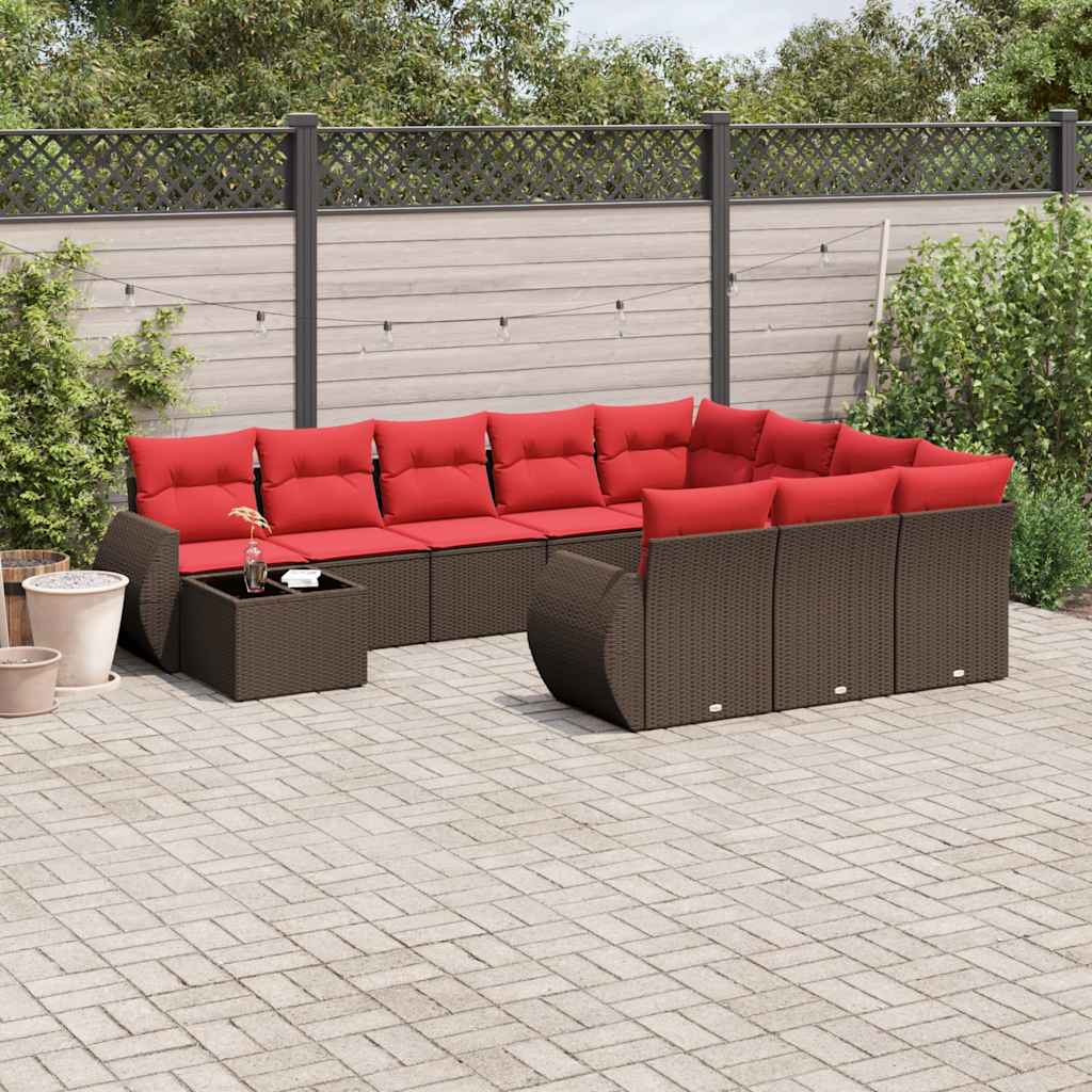 11-delt havesofast med hynder brun polyrattan