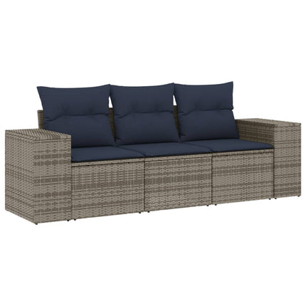 havesofasæt 3 dele med hynder grå polyrattan