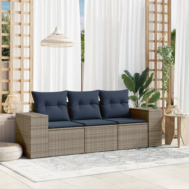 havesofasæt 3 dele med hynder grå polyrattan
