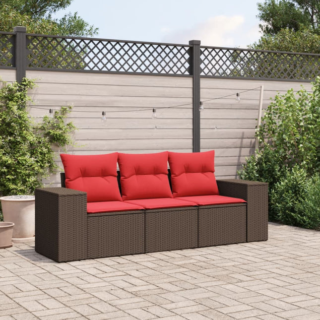 havesofasæt 3 dele med hynder brun polyrattan