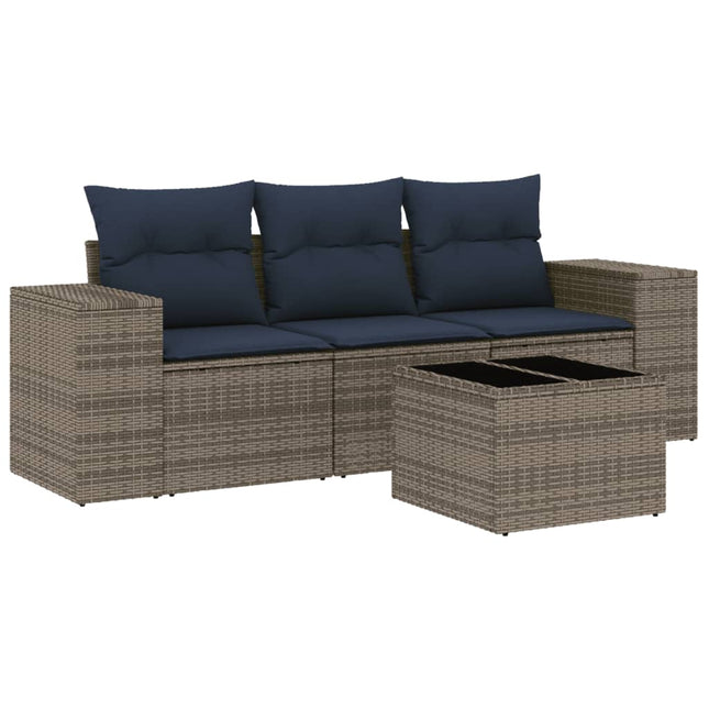 havesofasæt med 4 dele og hynder grå polyrattan