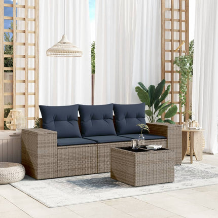 havesofasæt med 4 dele og hynder grå polyrattan