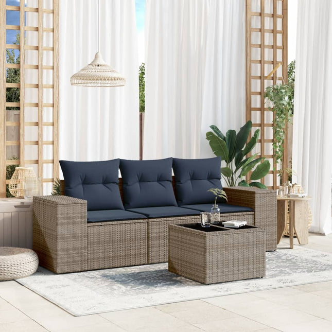 havesofasæt med 4 dele og hynder grå polyrattan