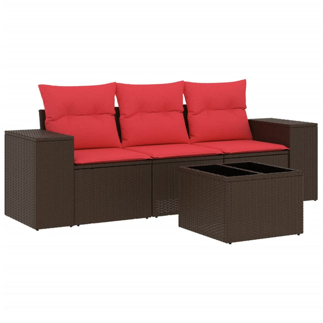 havesofasæt med 4 dele og hynder brun polyrattan