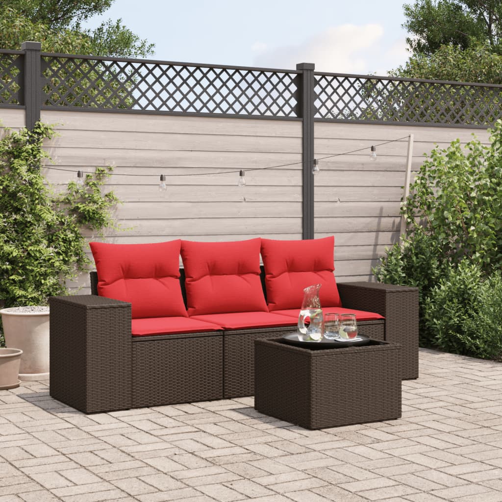 havesofasæt med 4 dele og hynder brun polyrattan
