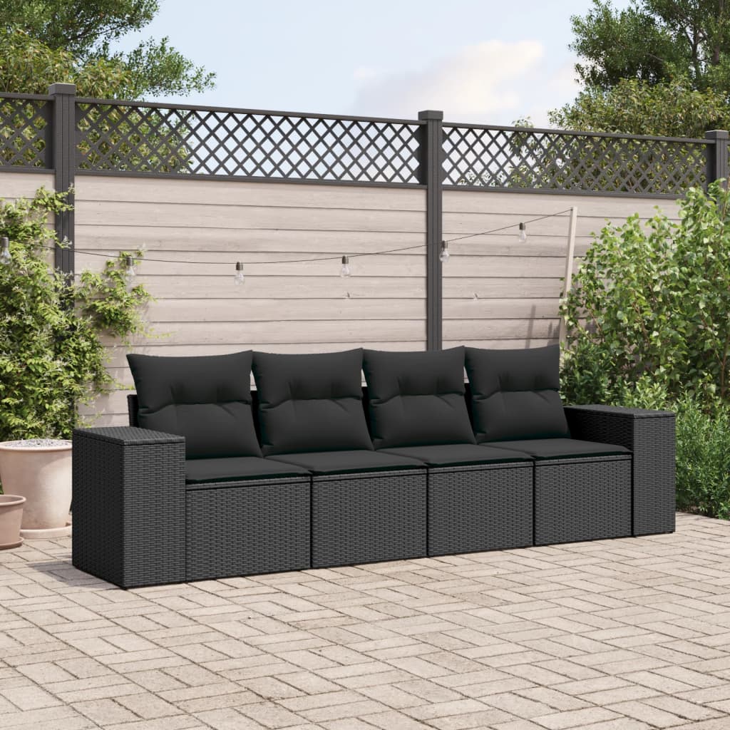 sofasæt til haven 4 dele med hynder polyrattan sort