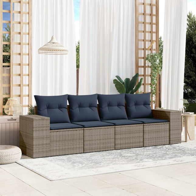 havesofasæt med 4 dele og hynder grå polyrattan