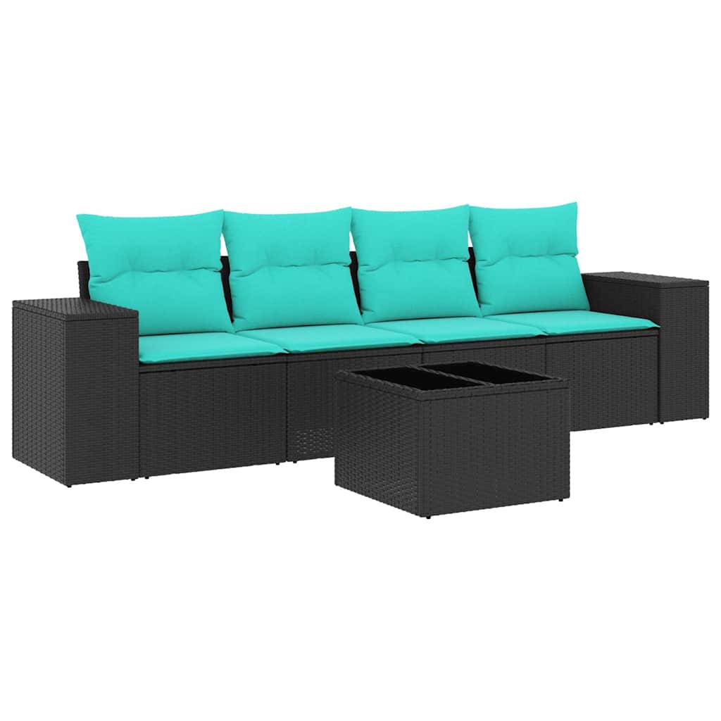 havesofasæt med 5 dele og hynder sort polyrattan