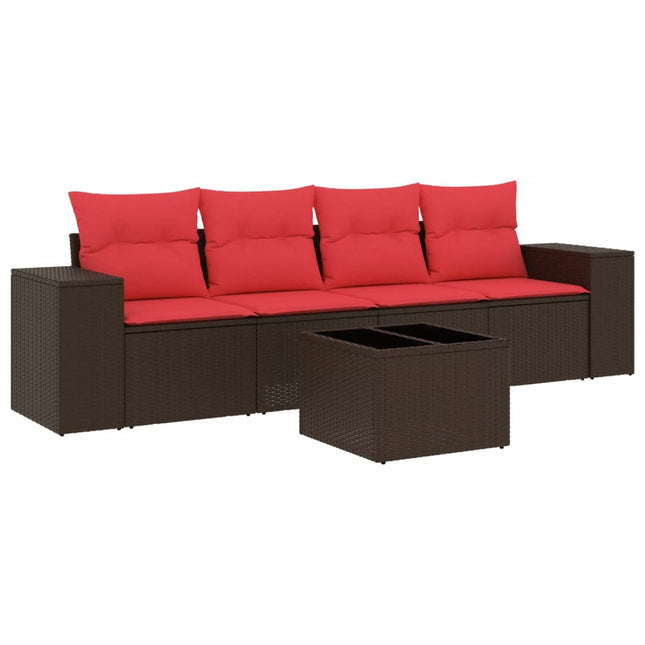 havesofasæt med 5 dele og hynder brun polyrattan