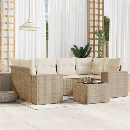 sofasæt til haven 7 dele med hynder polyrattan beige