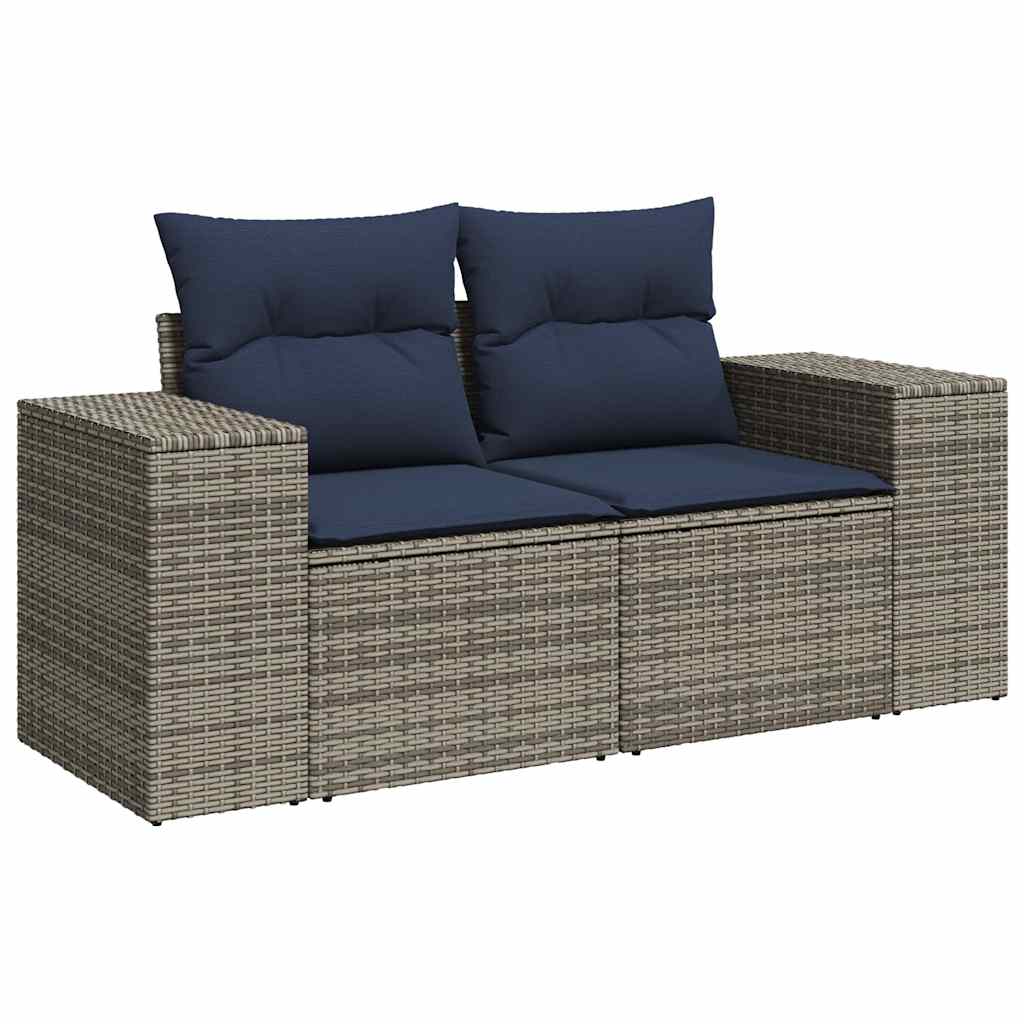 havesofasæt med 7 dele og hynder grå polyrattan