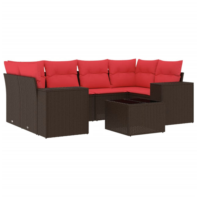 havesofasæt med 7 hynder brun polyrattan
