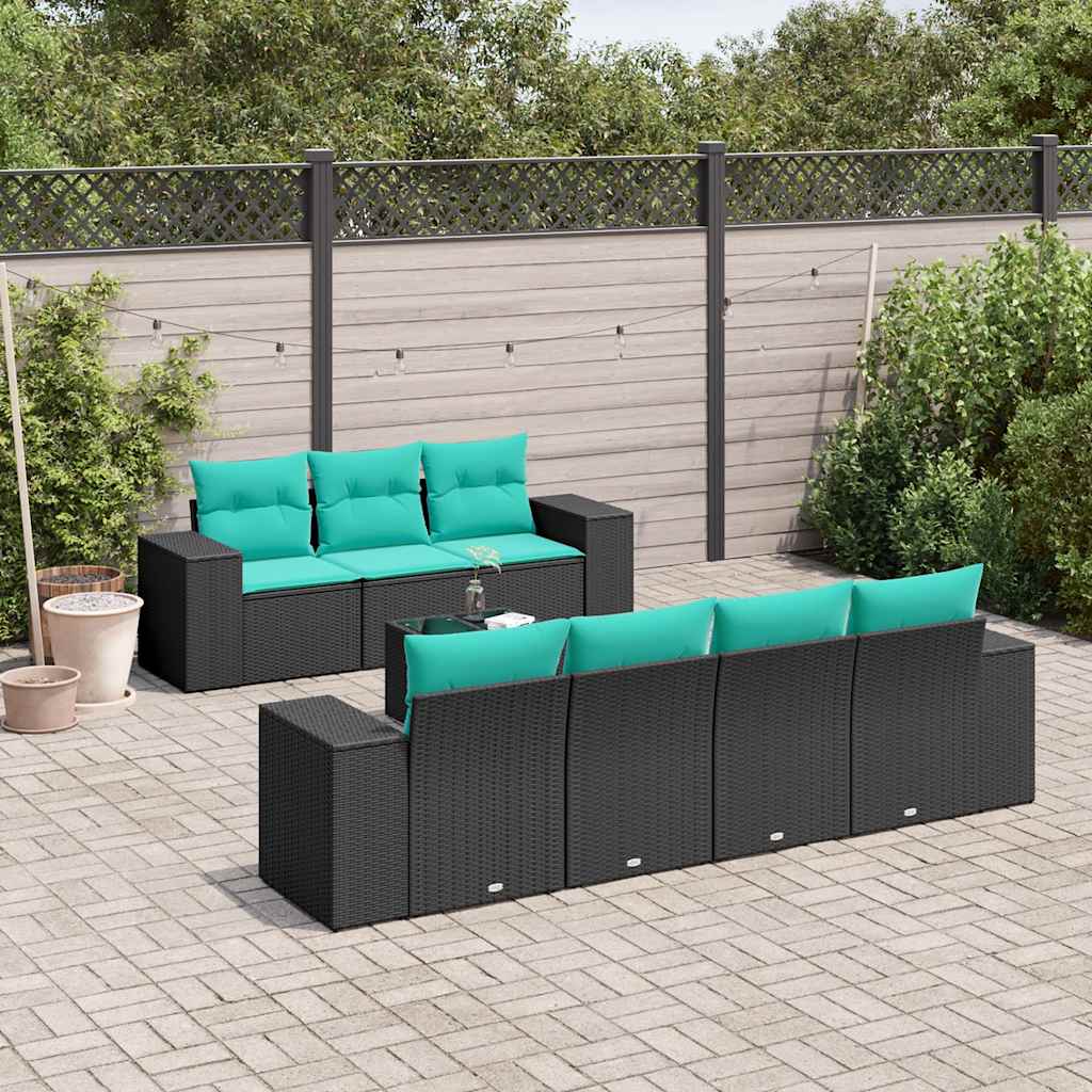 8-delt havesofast med hynder sort polyrattan