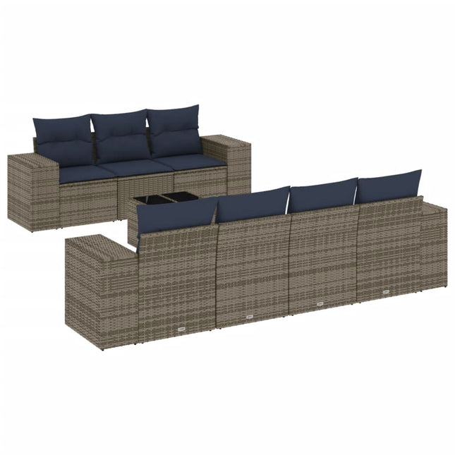 havesofasæt med 8 hynder grå polyrattan