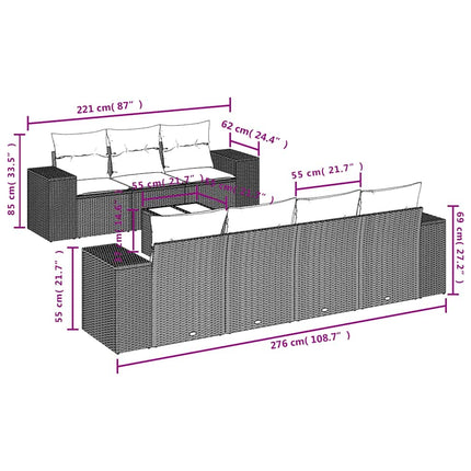 havesofasæt med 8 hynder grå polyrattan