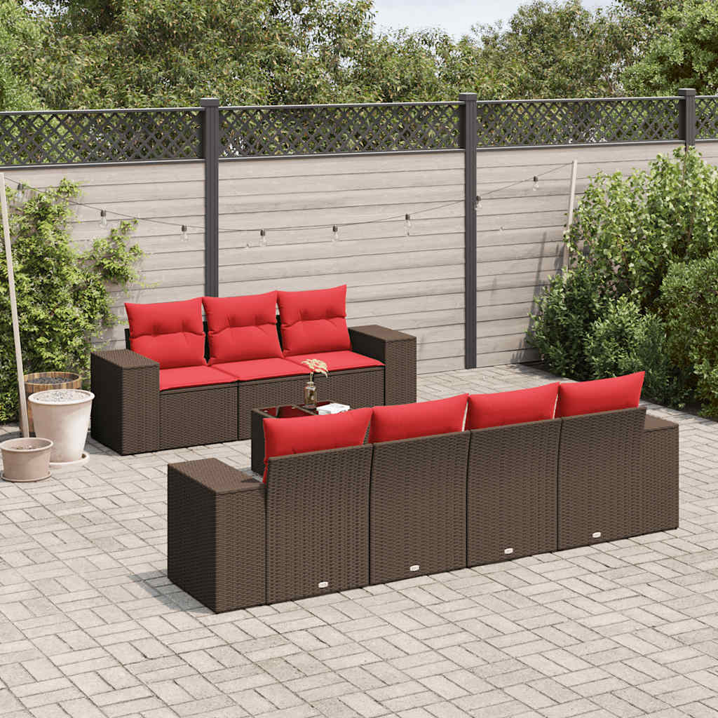 8-delt havesofast med hynder brun polyrattan