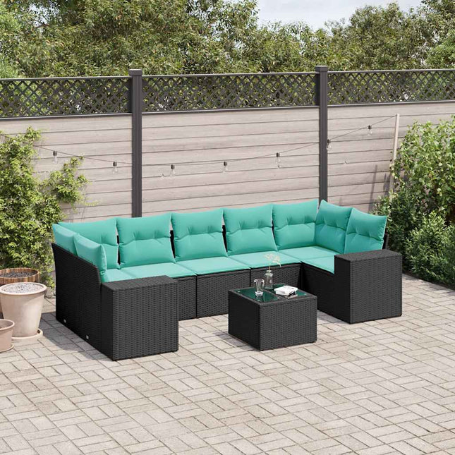 8-delt havesofasæt med hynder sort polyrattan
