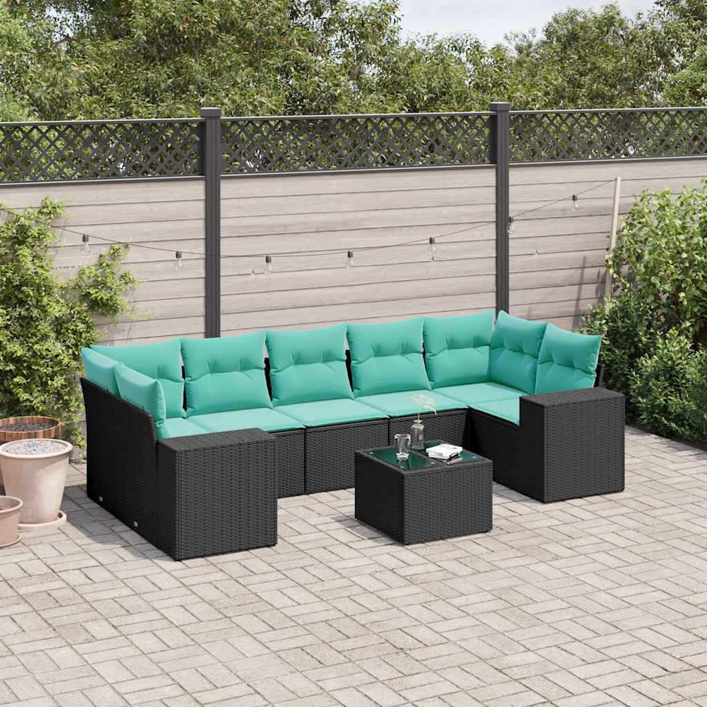 8-delt havesofast med hynder sort polyrattan