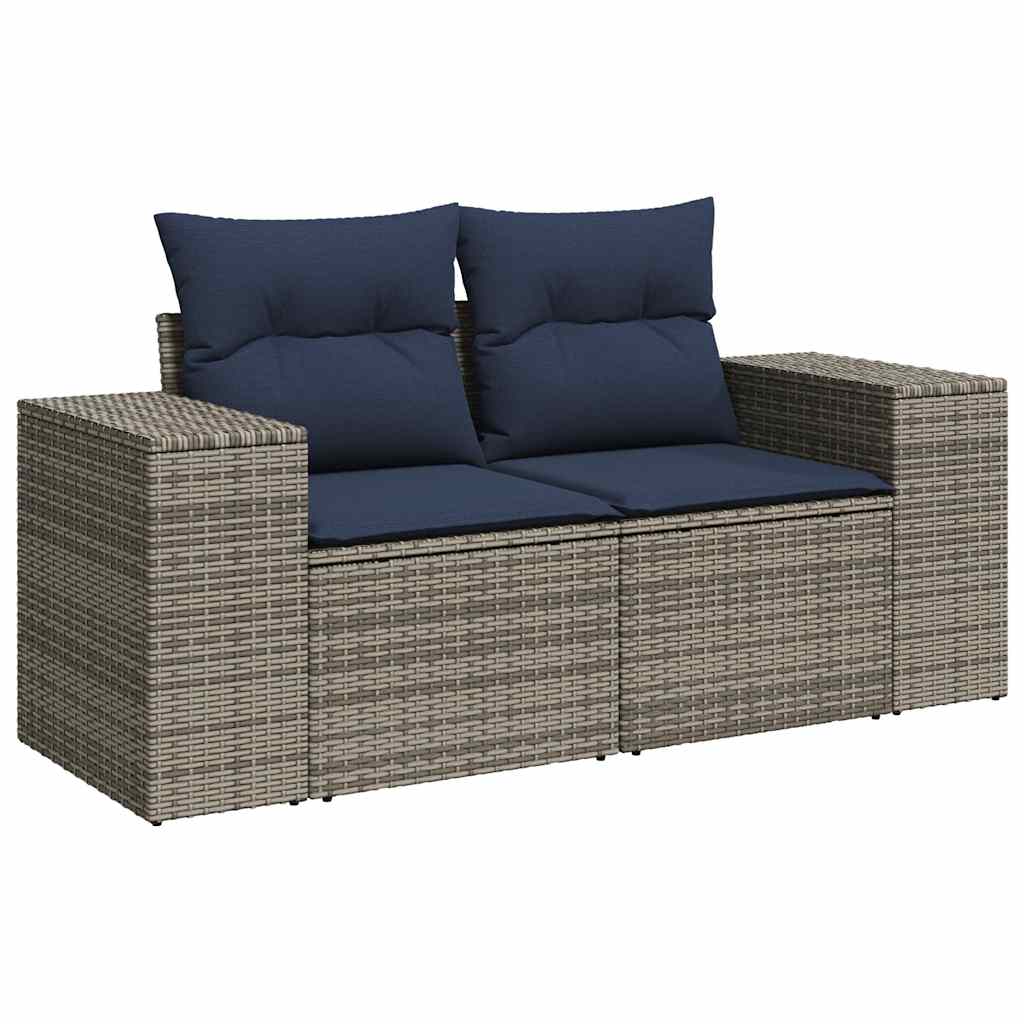 havesofasæt med 8 hynder grå polyrattan