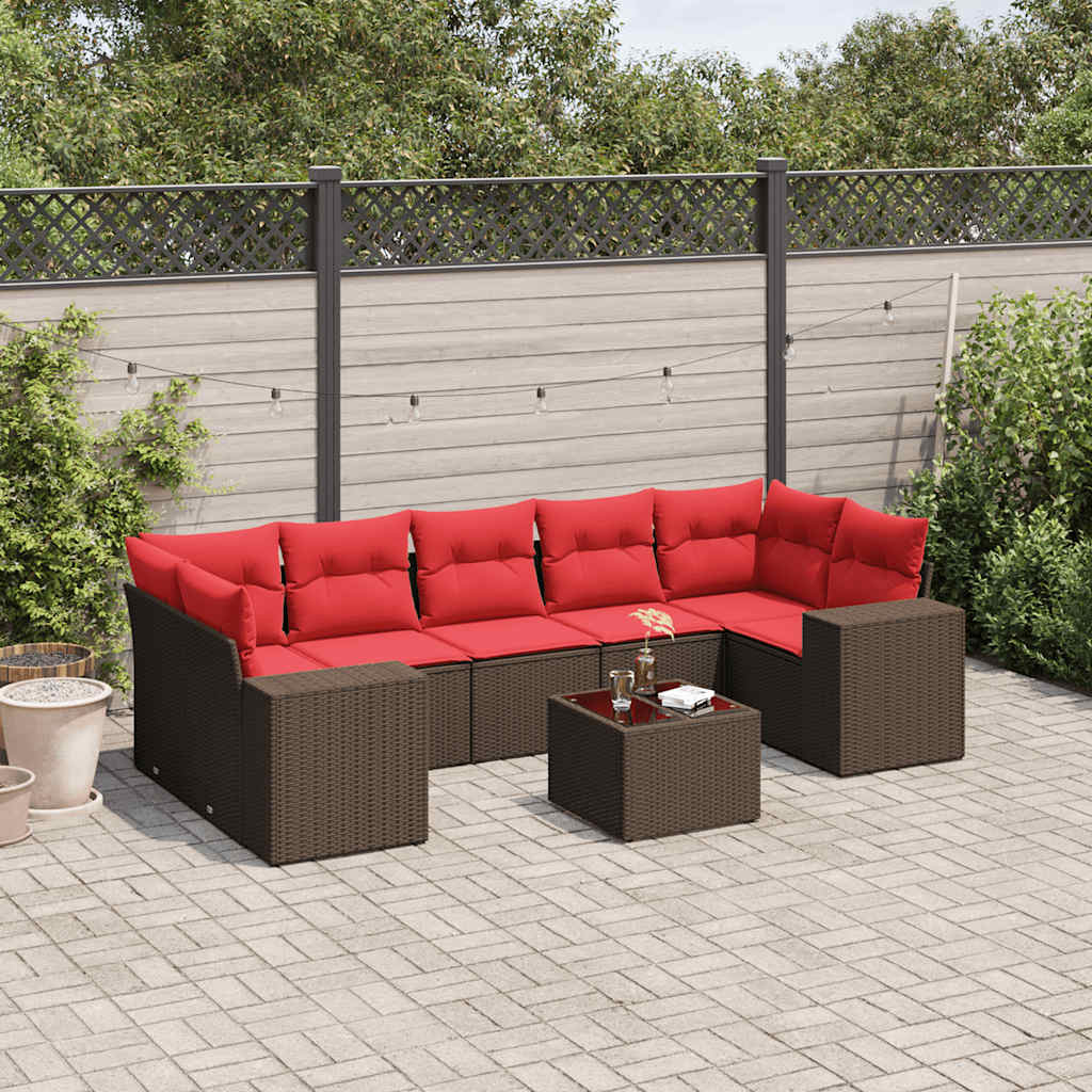 8-delt havesofast med hynder brun polyrattan