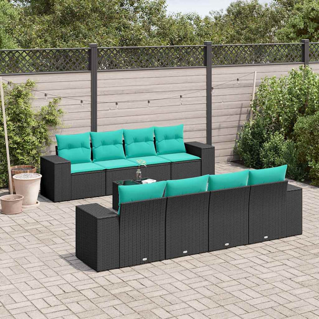 havesofasæt med 9 dele og hynder sort polyrattan